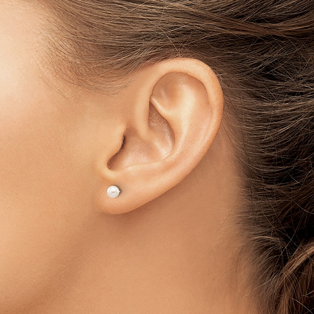 10k White Gold 4-5mm White Round Freshwater Cultured Pearl Stud Post Earrings
