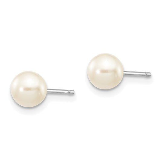 10k White Gold 5-6mm White Round Freshwater Cultured Pearl Stud Post Earrings
