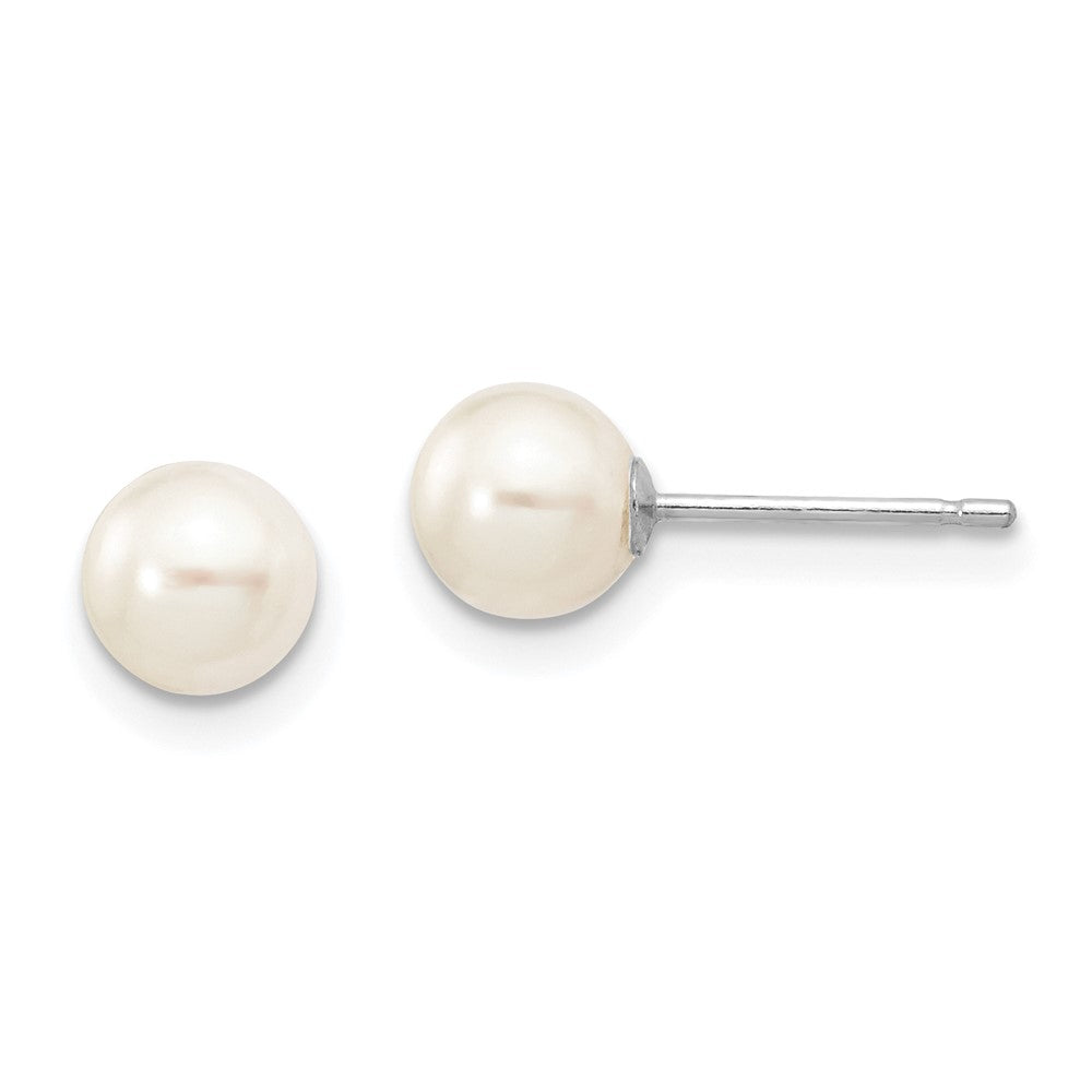 10k White Gold 5-6mm White Round Freshwater Cultured Pearl Stud Post Earrings