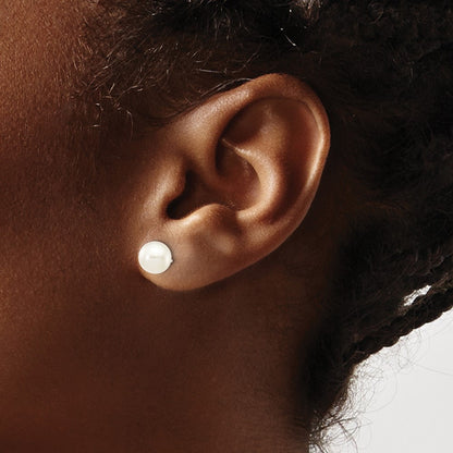 10k White Gold 6-7mm White Round Freshwater Cultured Pearl Stud Post Earrings