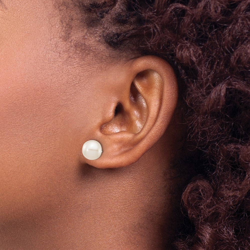 10k White Gold 8-9mm White Round Freshwater Cultured Pearl Stud Post Earrings