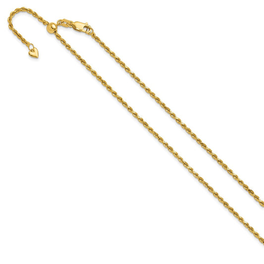 14k Yellow Gold Adjustable 2mm Diamond-Cut Rope Chain Necklace 22"