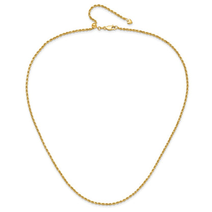 14k Yellow Gold Adjustable 2mm Diamond-Cut Rope Chain Necklace 22"