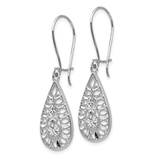 14K White Gold Diamond-Cut Dangle Earrings