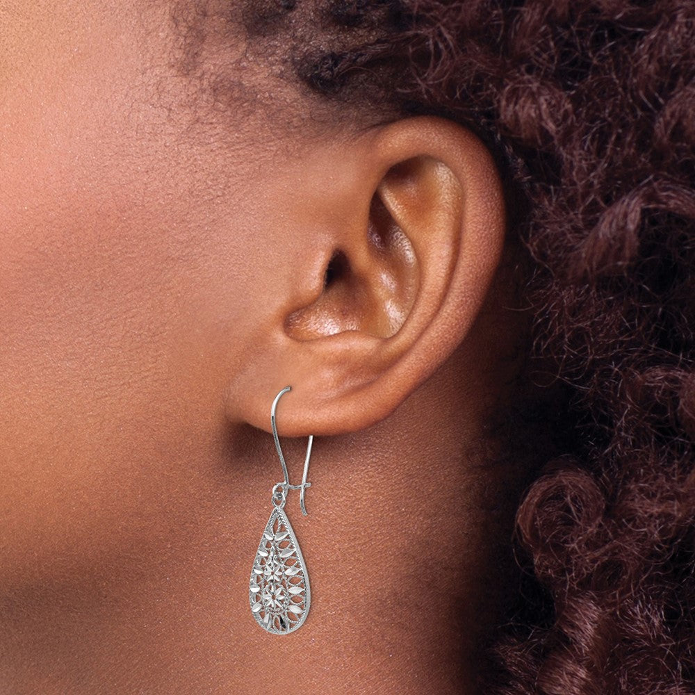 14K White Gold Diamond-Cut Dangle Earrings