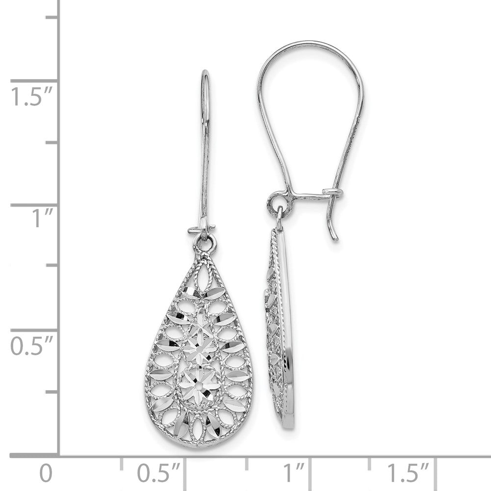 14K White Gold Diamond-Cut Dangle Earrings