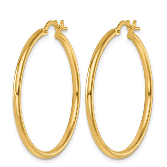 14k Yellow Gold Polished 2x35mm Round Tube Round Hoop Earrings