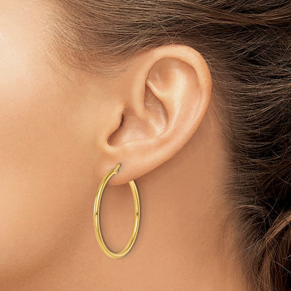 14k Yellow Gold Polished 2x35mm Round Tube Round Hoop Earrings