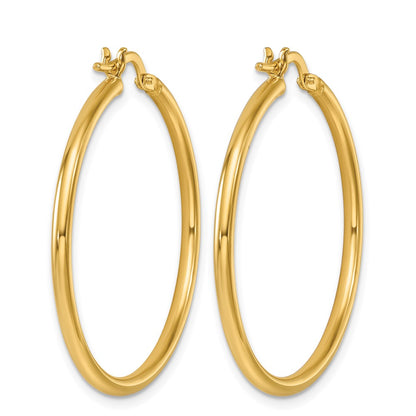 14k Yellow Gold Polished 2x35mm Round Tube Round Hoop Earrings