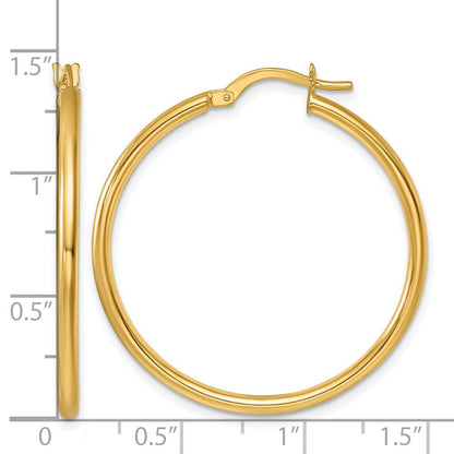 14k Yellow Gold Polished 2x35mm Round Tube Round Hoop Earrings