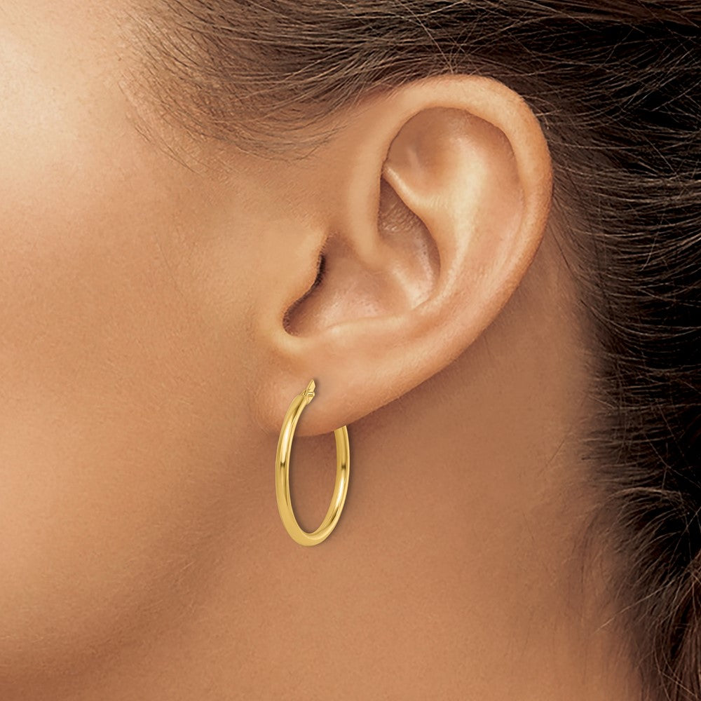 14k Yellow Gold Polished 1.9x23.8mm Round Tube Round Hoop Earrings