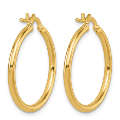 14k Yellow Gold Polished 1.9x23.8mm Round Tube Round Hoop Earrings