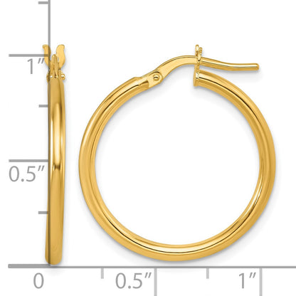 14k Yellow Gold Polished 1.9x23.8mm Round Tube Round Hoop Earrings