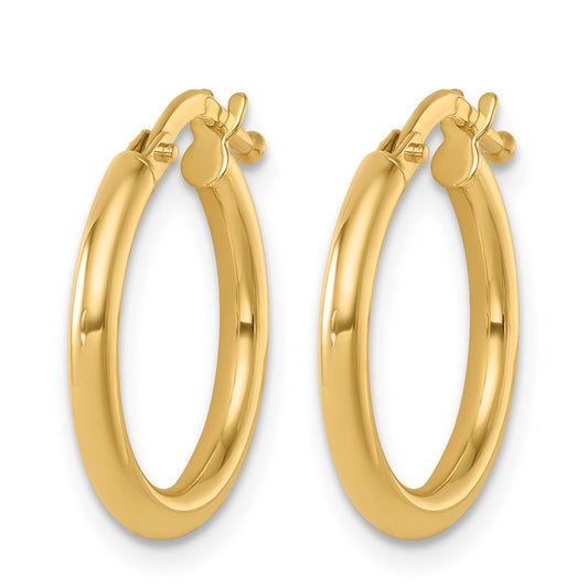 14k Yellow Gold Polished 1.9x16.7mm Round Tube Round Hoop Earrings