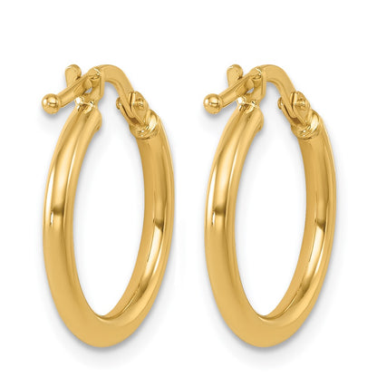 14k Yellow Gold Polished 1.9x16.7mm Round Tube Round Hoop Earrings