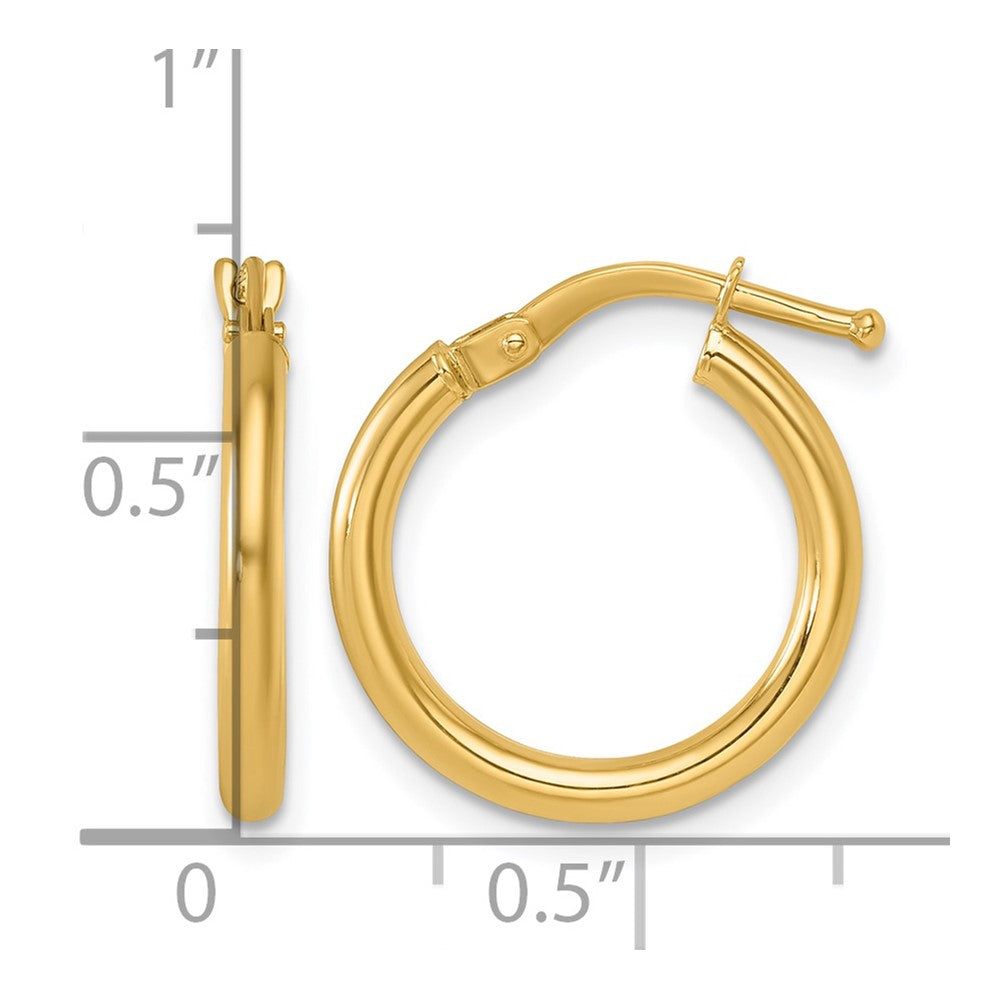 14k Yellow Gold Polished 1.9x16.7mm Round Tube Round Hoop Earrings