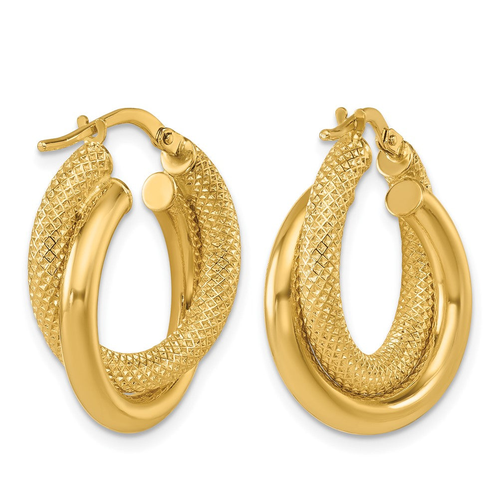14k Yellow Gold Polished and Textured 6.0mm Round Hoop Earrings