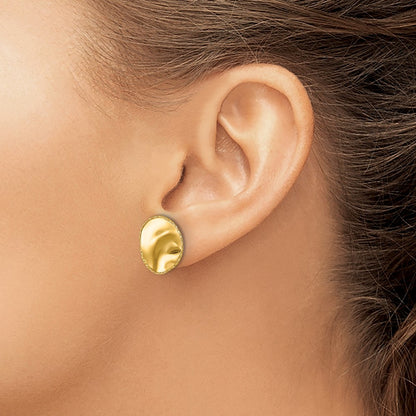 14k Yellow Gold Polished and Textured Wavy Circle Stud Earrings
