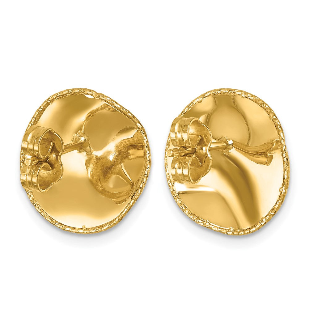 14k Yellow Gold Polished and Textured Wavy Circle Stud Earrings