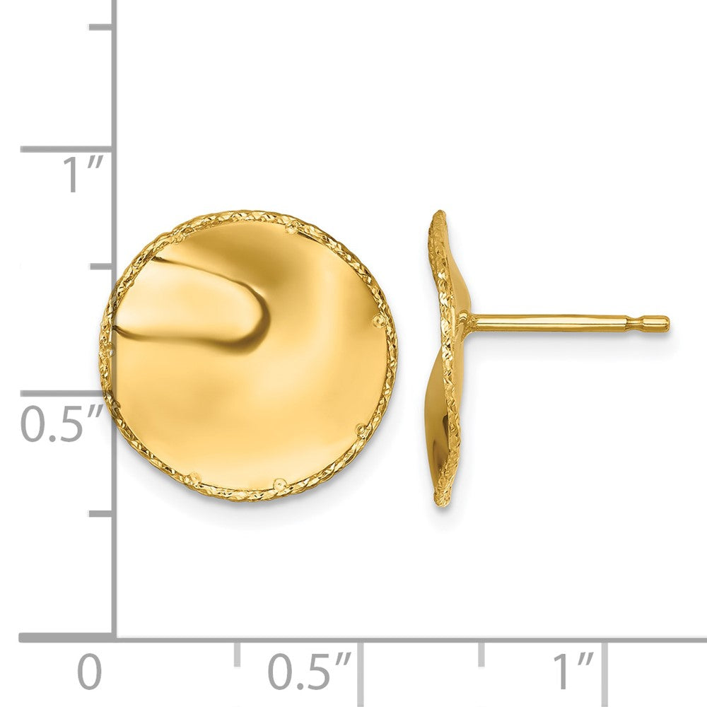 14k Yellow Gold Polished and Textured Wavy Circle Stud Earrings