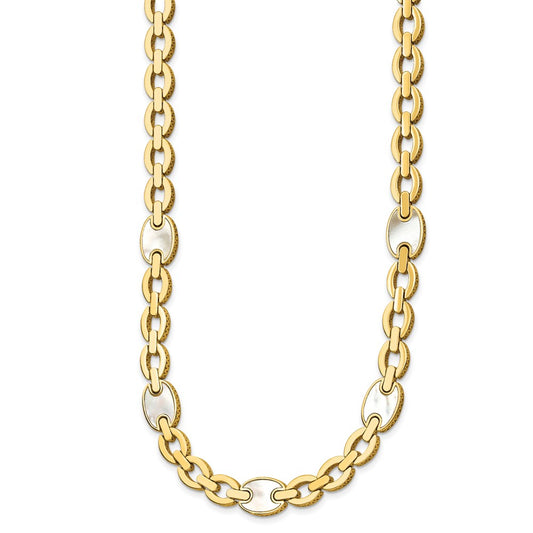 14k Yellow Gold Polished Mother of Pearl Fancy Link 16 inch Necklace