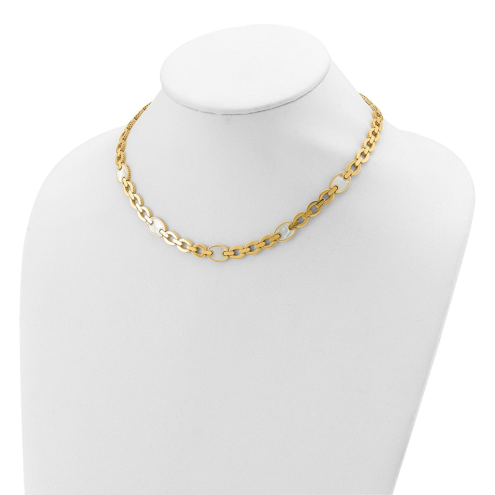 14k Yellow Gold Polished Mother of Pearl Fancy Link 16 inch Necklace