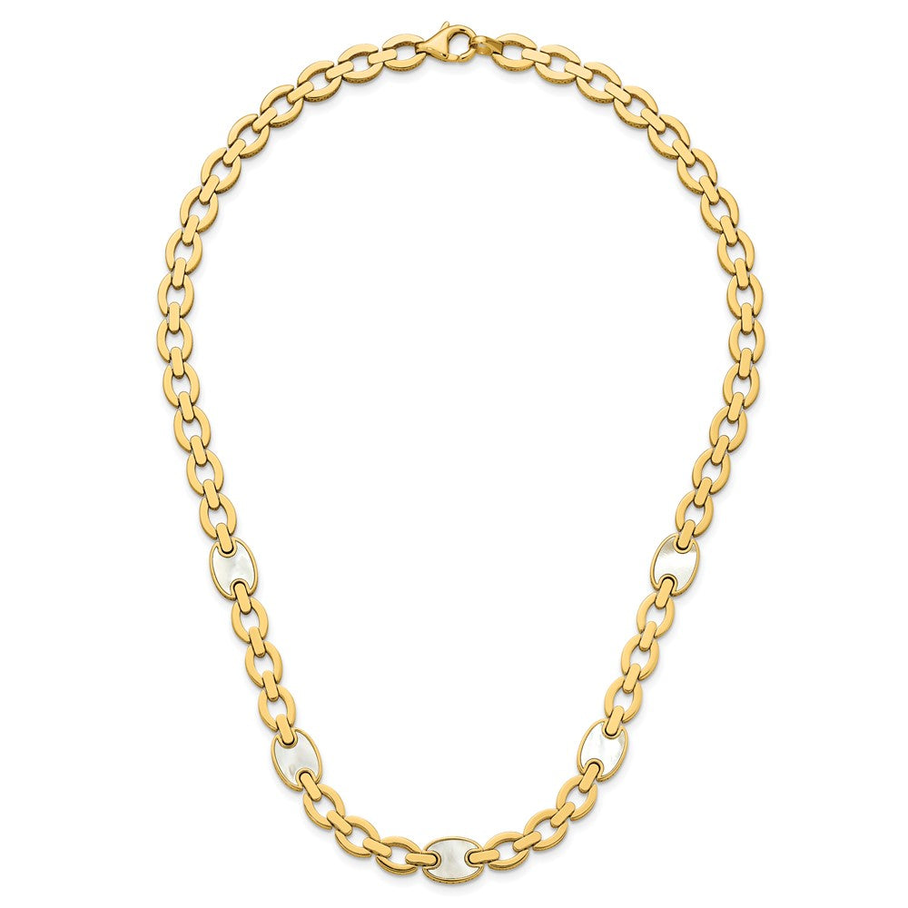 14k Yellow Gold Polished Mother of Pearl Fancy Link 16 inch Necklace