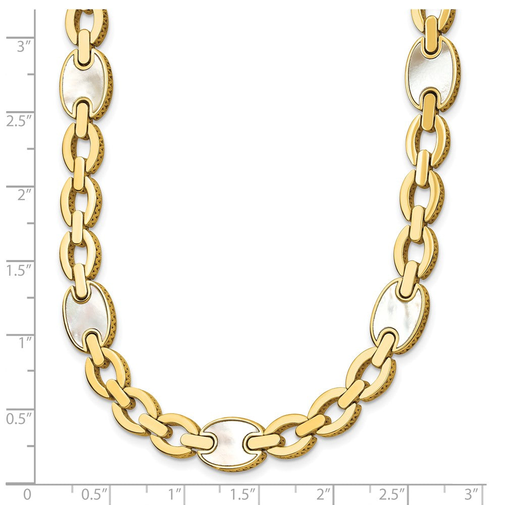 14k Yellow Gold Polished Mother of Pearl Fancy Link 16 inch Necklace