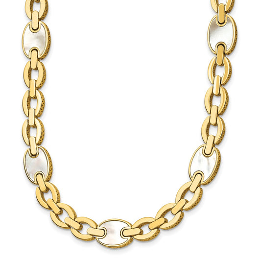 14k Yellow Gold Polished Mother of Pearl Fancy Link 16 inch Necklace