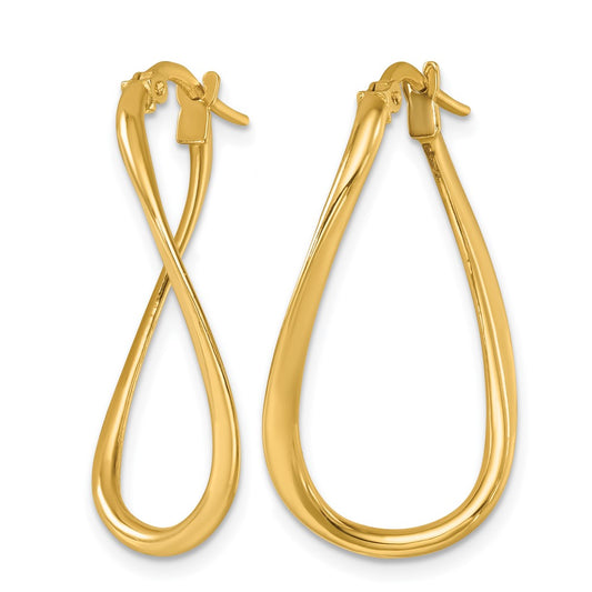 14k Yellow Gold Polished and Twisted Oval Hoop Earrings