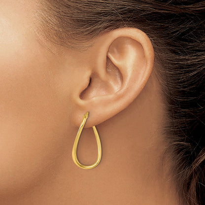14k Yellow Gold Polished and Twisted Oval Hoop Earrings