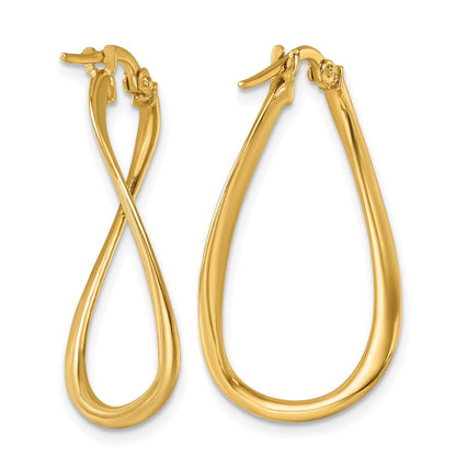 14k Yellow Gold Polished and Twisted Oval Hoop Earrings