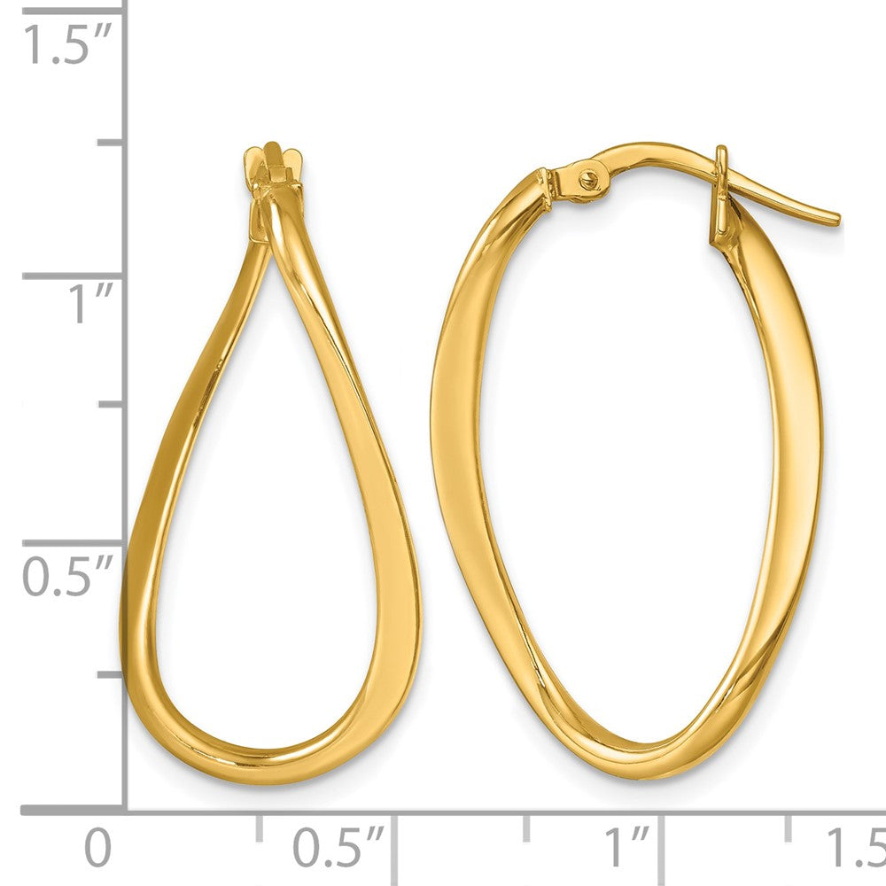 14k Yellow Gold Polished and Twisted Oval Hoop Earrings