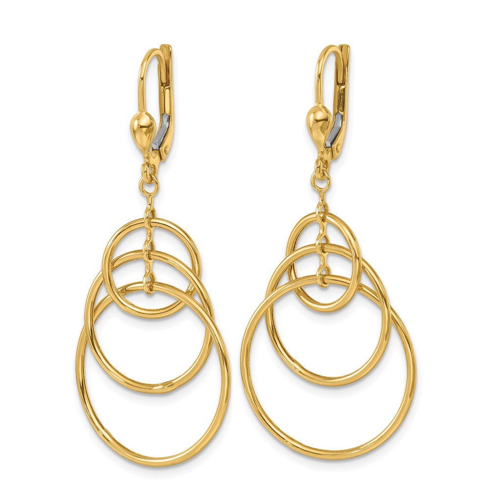 14k Yellow Gold Polished Fancy Triple Circle Leverback Dangle Earrings