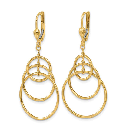 14k Yellow Gold Polished Fancy Triple Circle Leverback Dangle Earrings