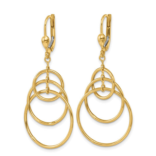14k Yellow Gold Polished Fancy Triple Circle Leverback Dangle Earrings