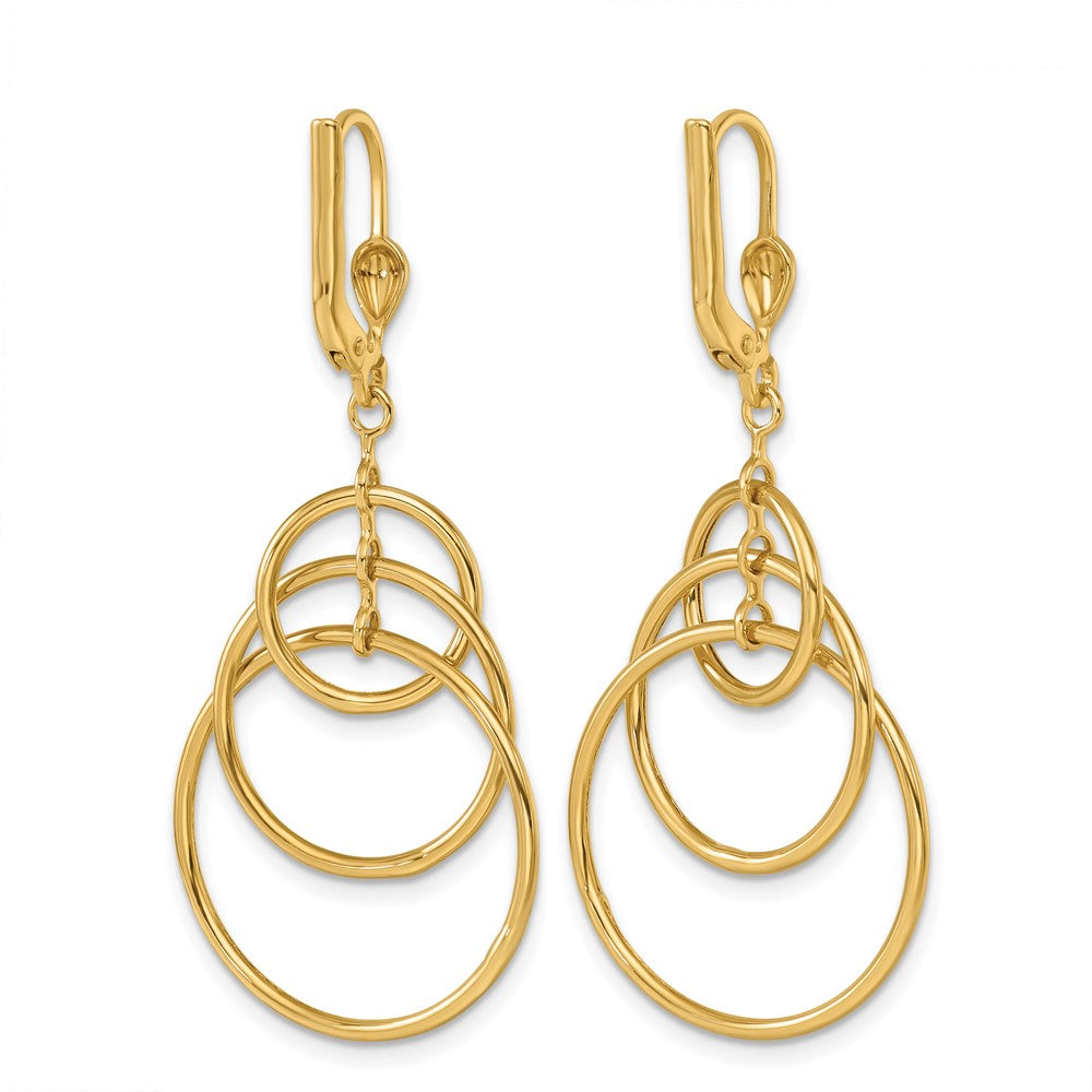 14k Yellow Gold Polished Fancy Triple Circle Leverback Dangle Earrings