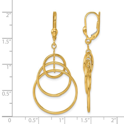 14k Yellow Gold Polished Fancy Triple Circle Leverback Dangle Earrings