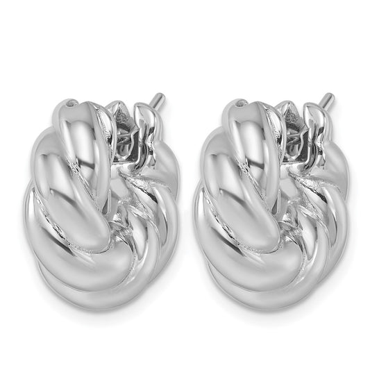 14K White Gold Rhodium-plated Polished and Twisted 7.4x18.6mm Round Hoop Earrings