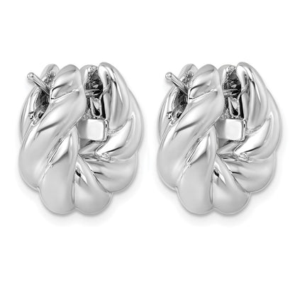 14K White Gold Rhodium-plated Polished and Twisted 7.4x18.6mm Round Hoop Earrings