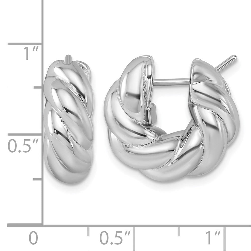 14K White Gold Rhodium-plated Polished and Twisted 7.4x18.6mm Round Hoop Earrings