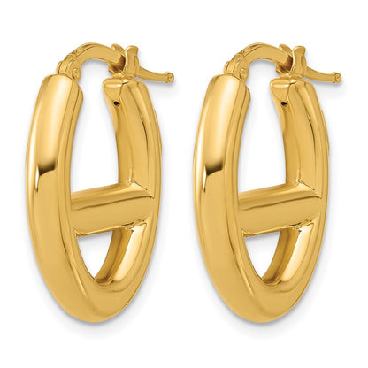 14k Yellow Gold Polished Fancy Oval Hoop Earrings