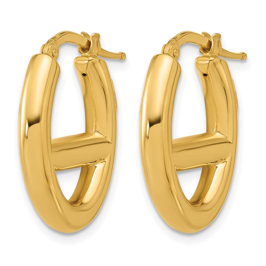 14k Yellow Gold Polished Fancy Oval Hoop Earrings