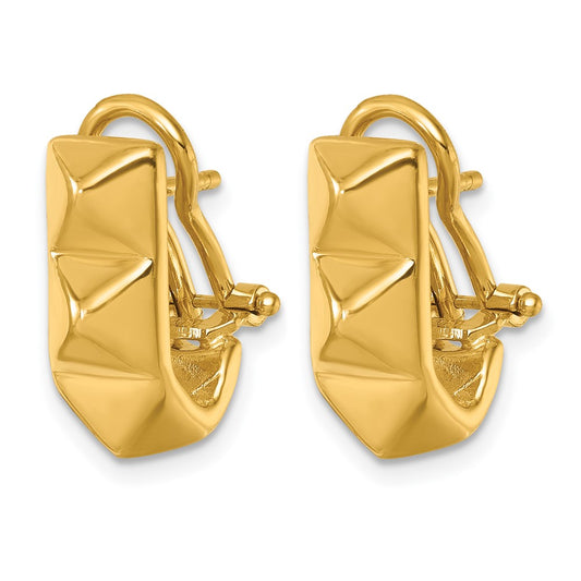 14k Yellow Gold Polished 7mm Studded Omega Back J-Hoop Earrings
