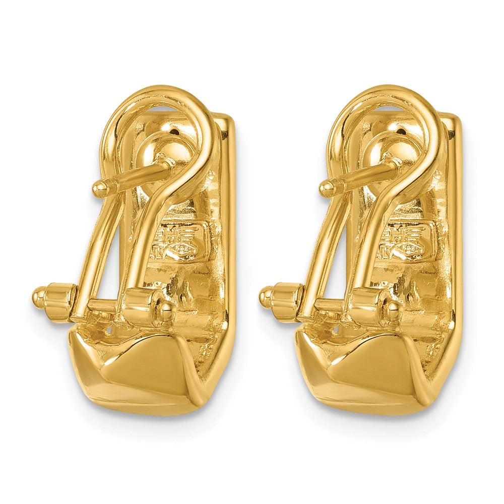 14k Yellow Gold Polished 7mm Studded Omega Back J-Hoop Earrings