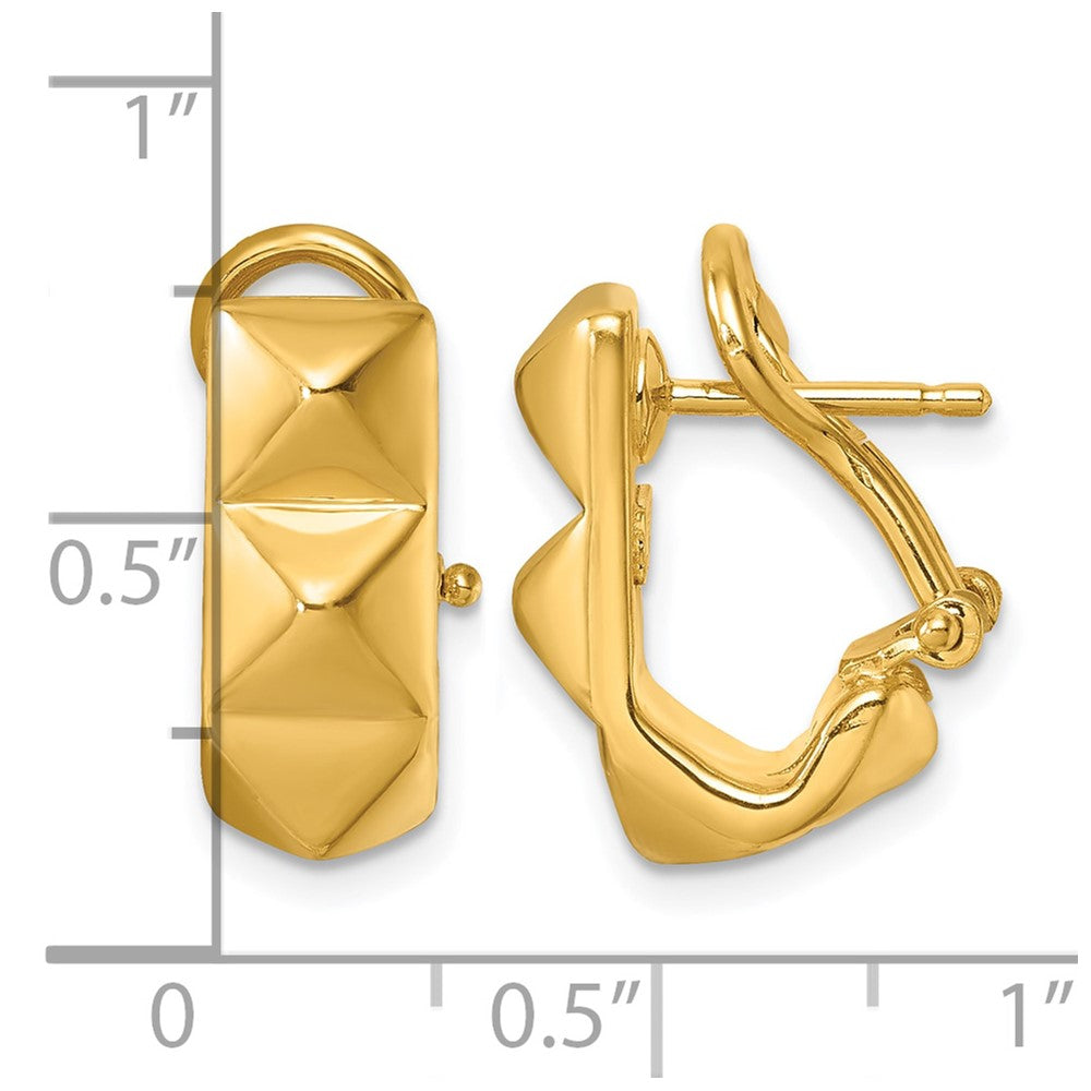 14k Yellow Gold Polished 7mm Studded Omega Back J-Hoop Earrings