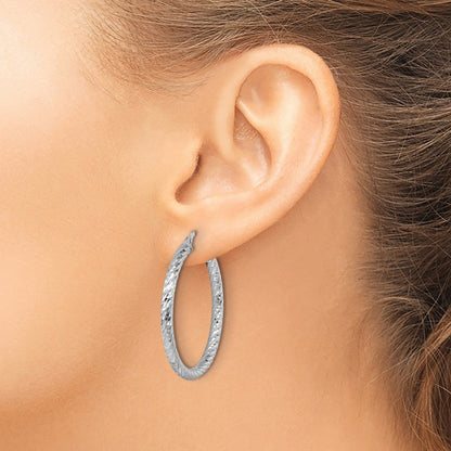 14K White Gold Rhodium-plated Polished Diamond-cut and Twisted 3.0mm Round Hoop Earrings