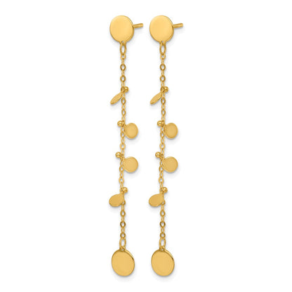14k Yellow Gold Polished Discs Post Dangle Earrings