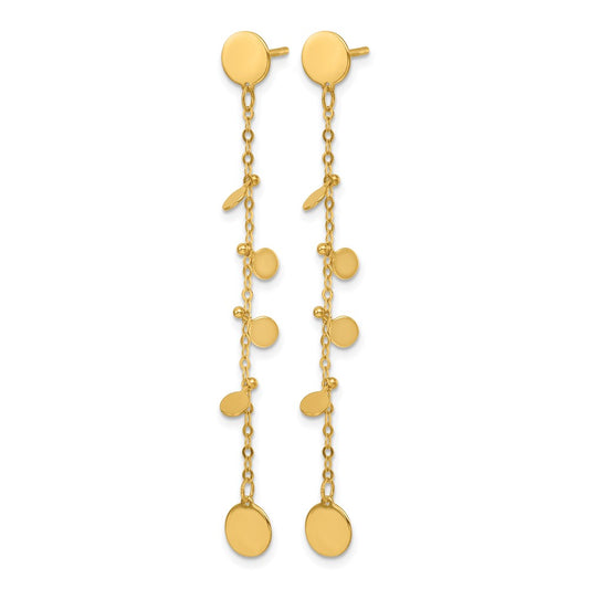 14k Yellow Gold Polished Discs Post Dangle Earrings