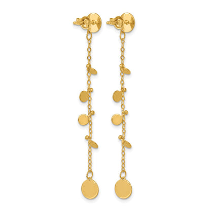 14k Yellow Gold Polished Discs Post Dangle Earrings